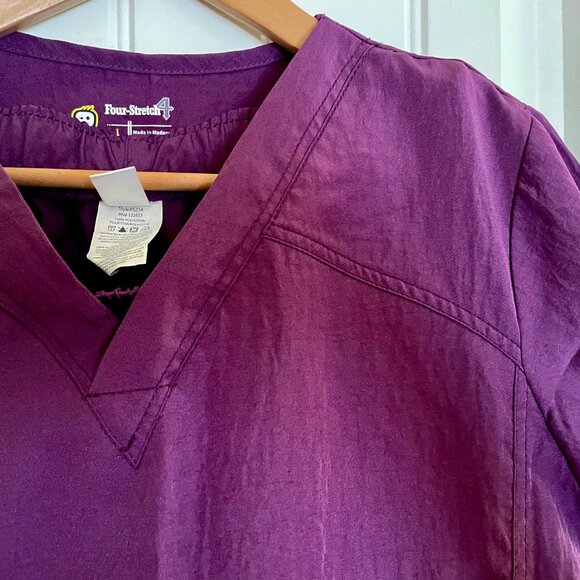 Four Stretch 4 New Set Scrubs L Unisex Purple Top Bottom - Picture 11 of 13